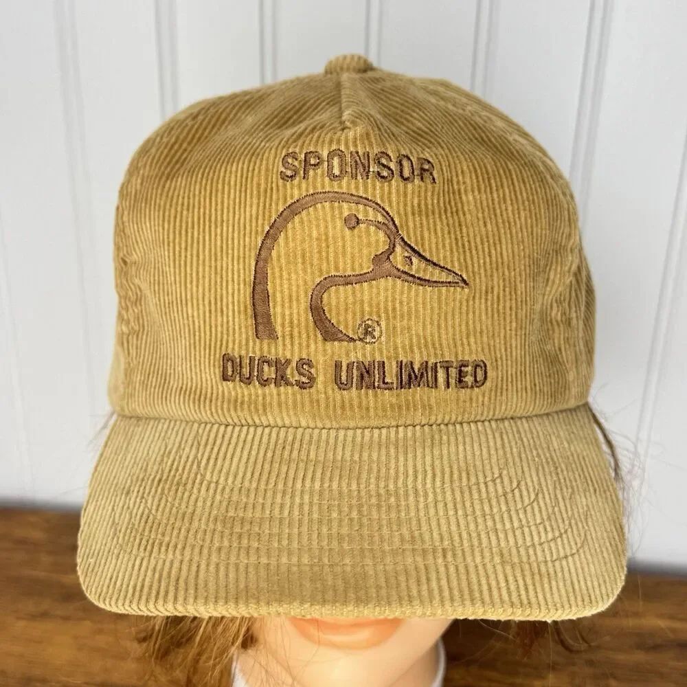 Ducks Unlimited Corduroy Snapback Hat Tan Brown Duck Logo Vintage Korea Cap